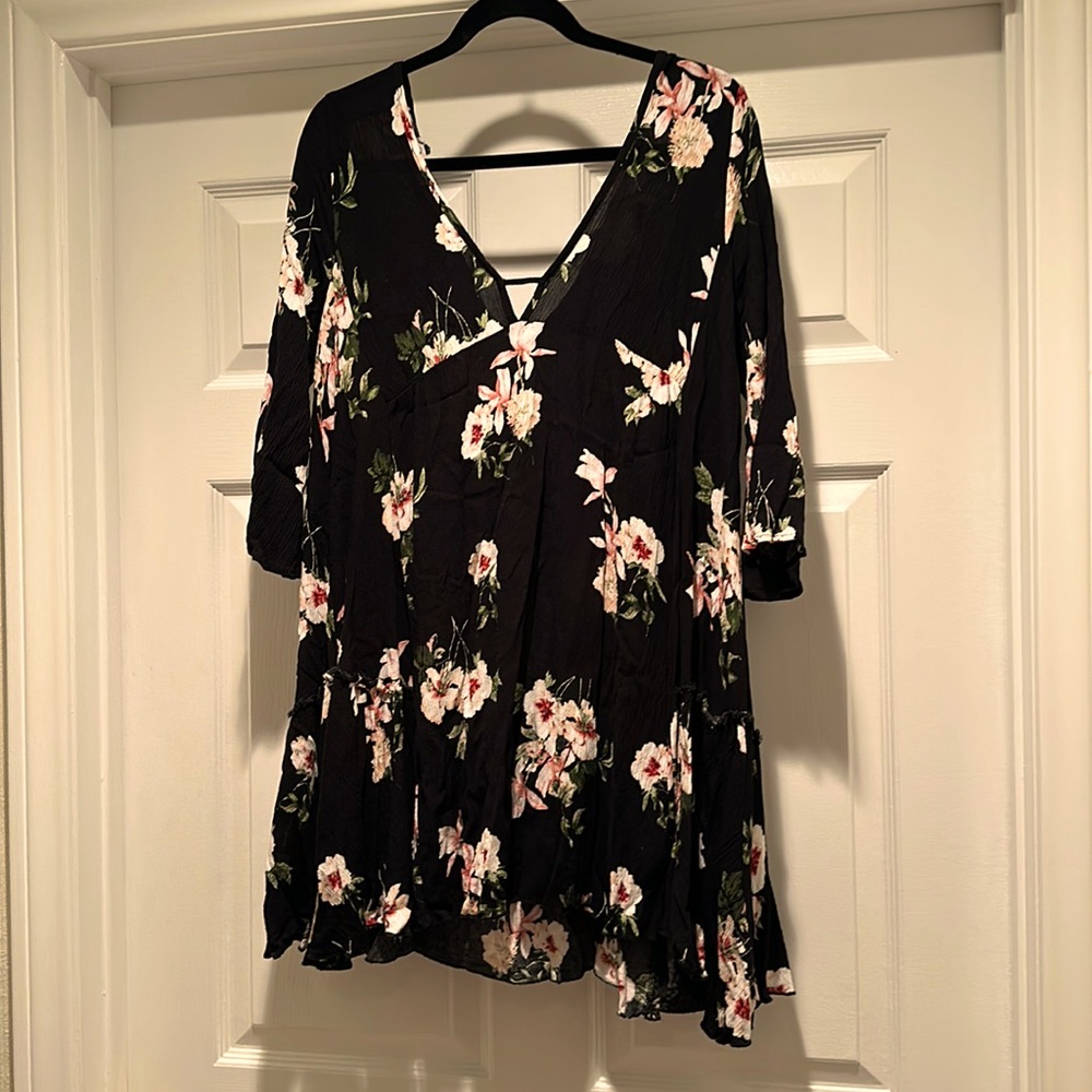 Black Dress w/ Pink Floral Print M